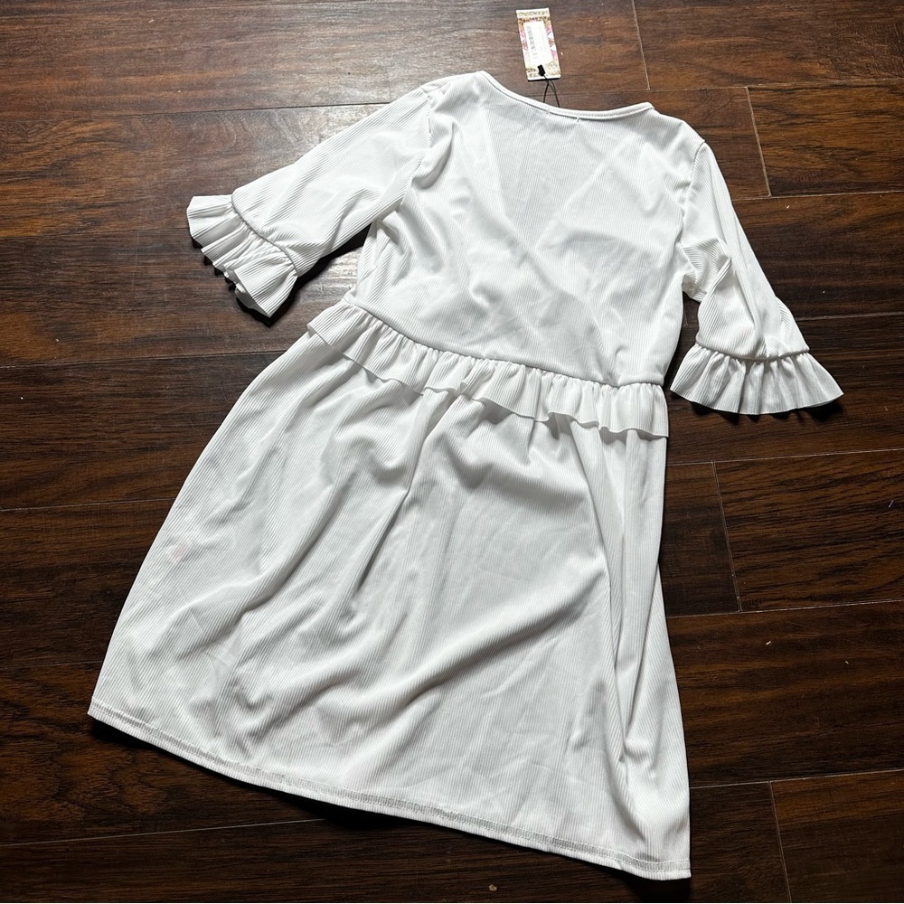 Boohoo White Ribbed Ruffle Smock Dress - Picture 3 of 5